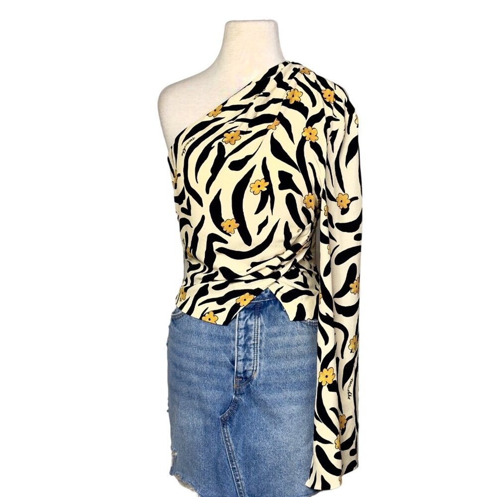 Nanushka Laurine Animal Print Floral Asymmetric One Sleeve Top $495 Size XS NEW!